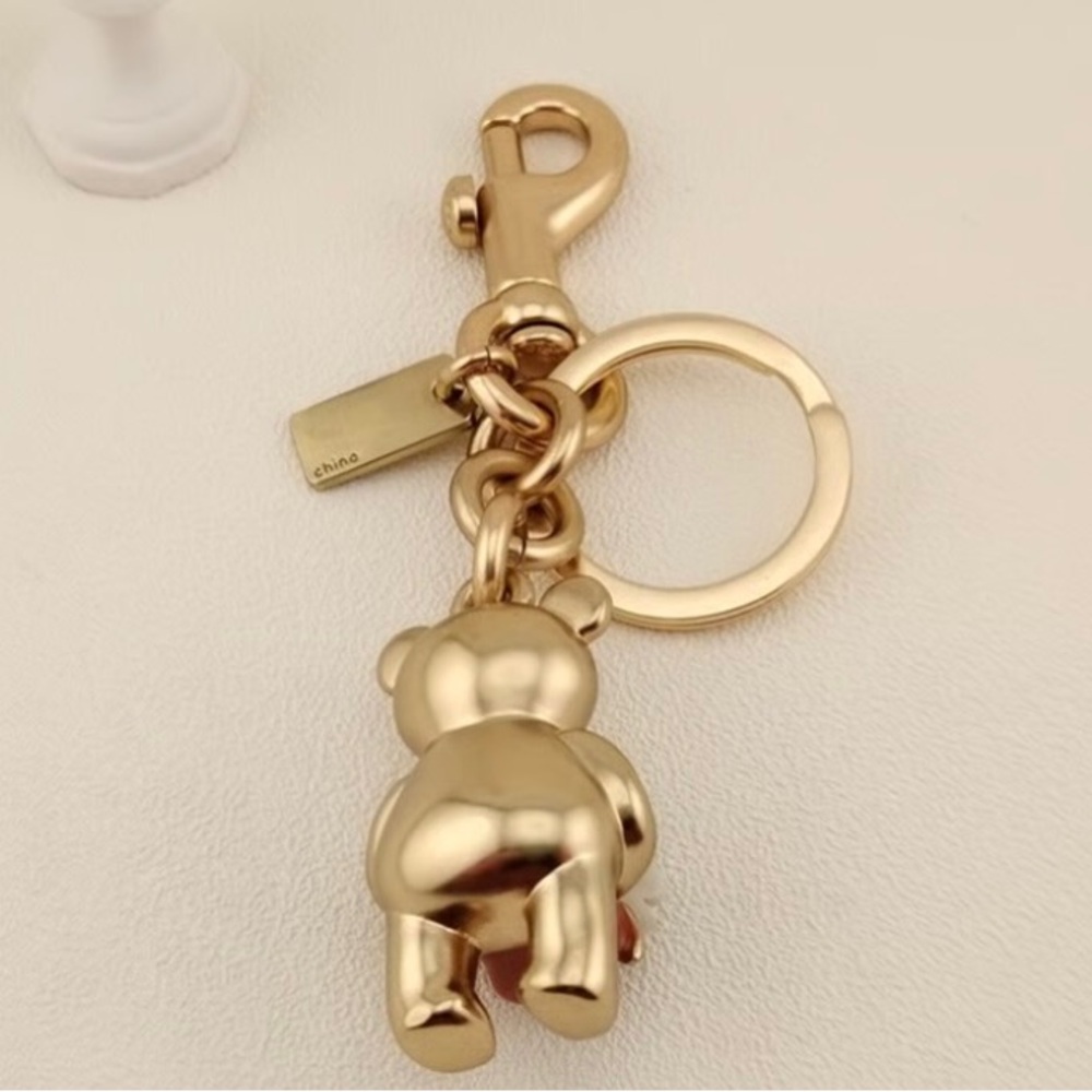 Coach Gold Bear Keychain with Flowers - Picture 4 of 4